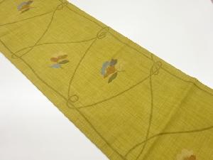 紐に抽象花葉模様織出し洒落袋帯